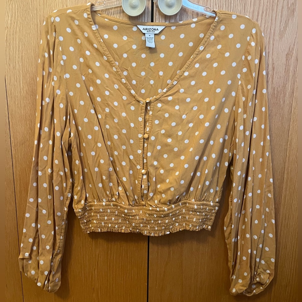 Arizona Jean Co Yellow Polka Dot Long Sleeve Blouse
